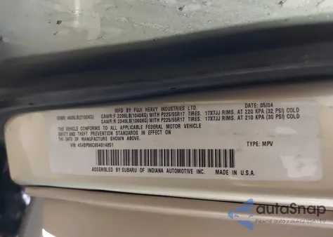 2005 Subaru Outback 3.0R L.l. Bean Edition from USA, damaged, VIN 4S4BP86C654314851